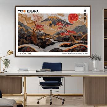 40959107-MGV-CV-36X24-Japanese Fuji Wall Art Print – Red Sun & Cherry Blossom Poster, Gold Wave Ukiyo-e Inspired Modern Japan Landscape Painting,
