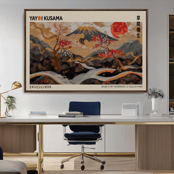 77970791-MGV-CV-36X24-Mount Fuji Golden Abstract Wall Art – Japanese Landscape Canvas Poster, Cherry Blossom & Red Sun Painting, Elegant Zen Oriental