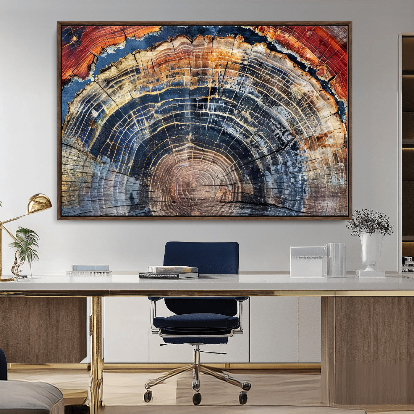 38987581-MGV-CV-36X24-Tree Ring Art Wall Art Canvas Print, Framed Rustic Wall Decor Art Picture Print, Nature Grain Print Perfect Modern Rustic Decor