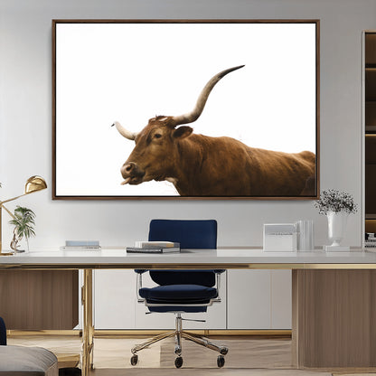 62566114-MGV-CV-36X24-Longhorn Cow Art Wall Art Canvas Print, Framed Rustic Animal Decor Art Picture Print, Texas Bull Photo Perfect Rustic Farmhouse