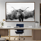 97280319-MGV-CV-36X24-Longhorn Photography Wall Art Canvas Print, Framed Western Cow Decor Art Picture Print, Texas Ranch Style Perfect Rustic Farmhouse