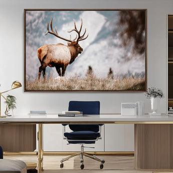 70489411-MGV-CV-36X24-Elk Photography Wall Art Canvas Print, Framed Mountain Wildlife Art Picture Print, Rustic Nature Decor Perfect Rustic Lodge Decor
