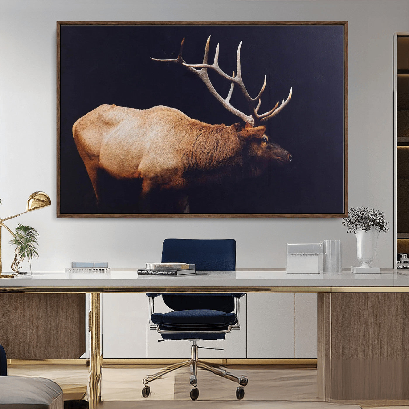 89239257-MGV-CV-36X24-Bull Elk Decor Wall Art Canvas Print, Framed Elk Photography Art Picture Print, Rustic Wildlife Perfect Rustic Lodge Decor Artwork