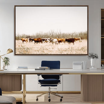 12454132-MGV-CV-36X24-Cow Herd Photography Wall Art Canvas Print, Framed Rustic Farmhouse Decor Art Picture Print, Western Ranch Style Perfect Rustic