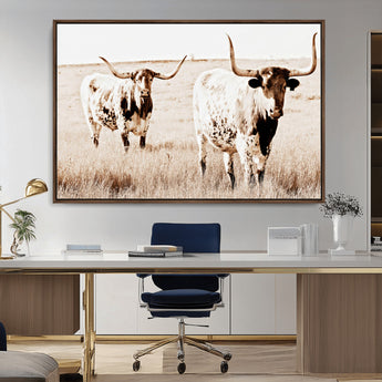 39672786-MGV-CV-36X24-Rustic Cow Scene Wall Art Canvas Print, Framed Farmhouse Style Cattle Art Picture Print, Prairie Animal Duo Perfect Rustic Western