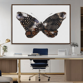 99831147-MGV-CV-36X24-Spotted Butterfly Wall Art Canvas Print, Framed Neutral Insect Theme Art Picture Print, Earthy Wing Pattern Perfect Modern Rustic