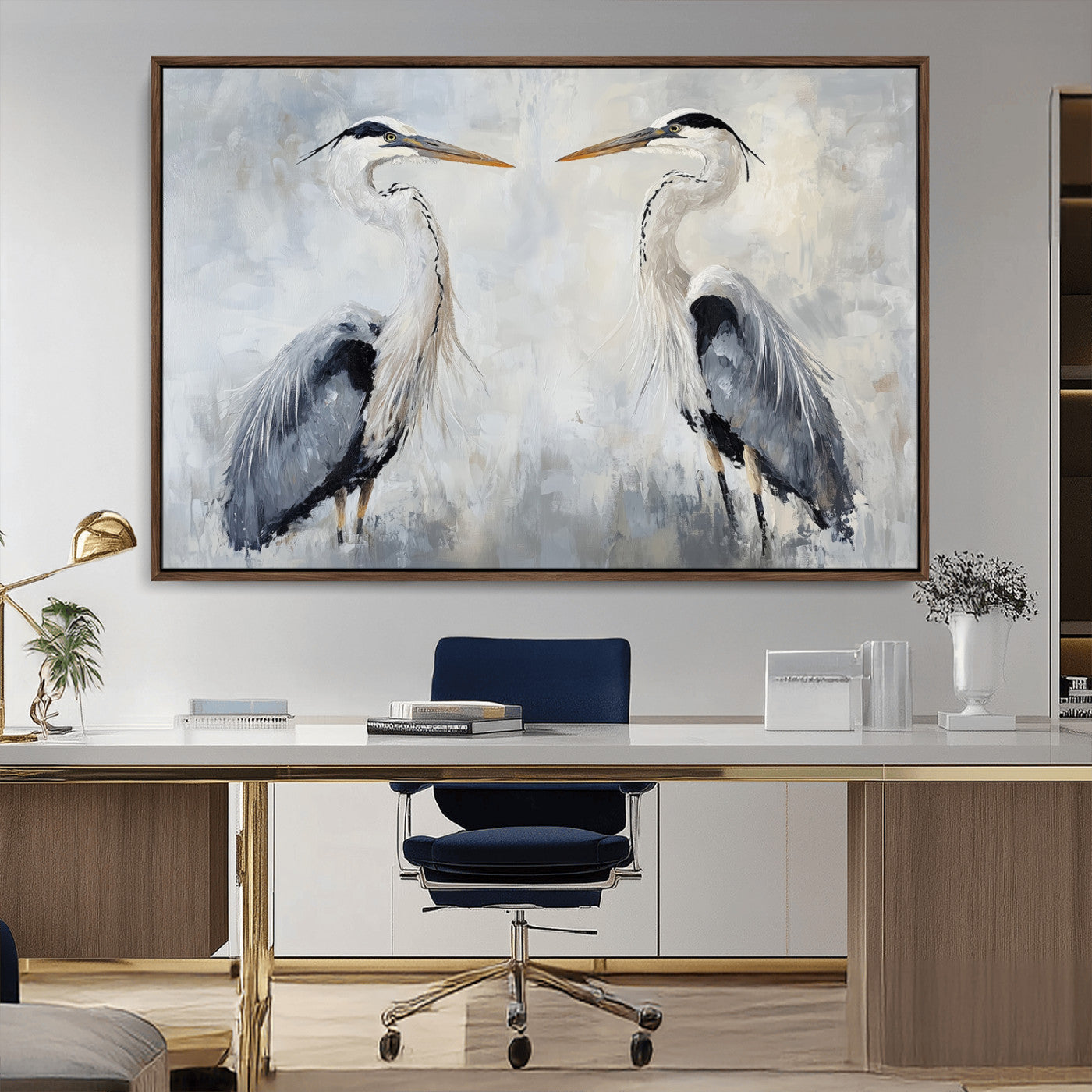 90806932-MGV-CV-36X24-Heron Wall Art Wall Art Canvas Print, Framed Bird Canvas Decor Art Picture Print, Nature Inspired Perfect Coastal Minimalist Decor