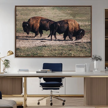 58141885-MGV-FC-36X24_Walnut-Bison Photography Wall Art Canvas Print, Framed Western Wildlife Art Picture Print, Modern Ranch Perfect Western Rustic Decor
