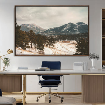 77311749-MGV-CV-36X24-Mountain Landscape Wall Art Canvas Print, Framed Snowy Peaks Art Picture Print, Alpine Aesthetic Perfect Rustic Winter Decor