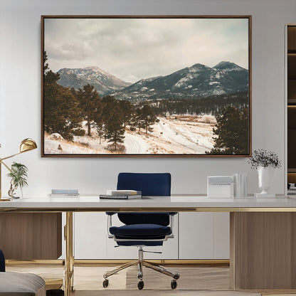 77311749-MGV-CV-36X24-Mountain Landscape Wall Art Canvas Print, Framed Snowy Peaks Art Picture Print, Alpine Aesthetic Perfect Rustic Winter Decor