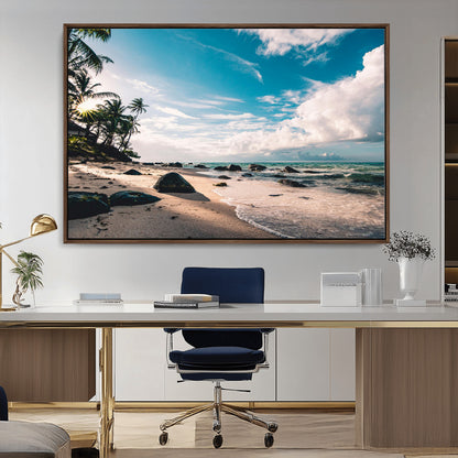 95301406-MGV-CV-36X24-Tropical Beach Wall Art Canvas Print, Framed Ocean Waves Art Picture Print, Relazxing Seascape Perfect Tropical Coastal Decor