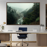 48497565-MGV-CV-36X24-Misty Forest Wall Art Canvas Print, Framed Foggy River Art Picture Print, Moody Landscape Perfect Moody Wilderness Decor Artwork