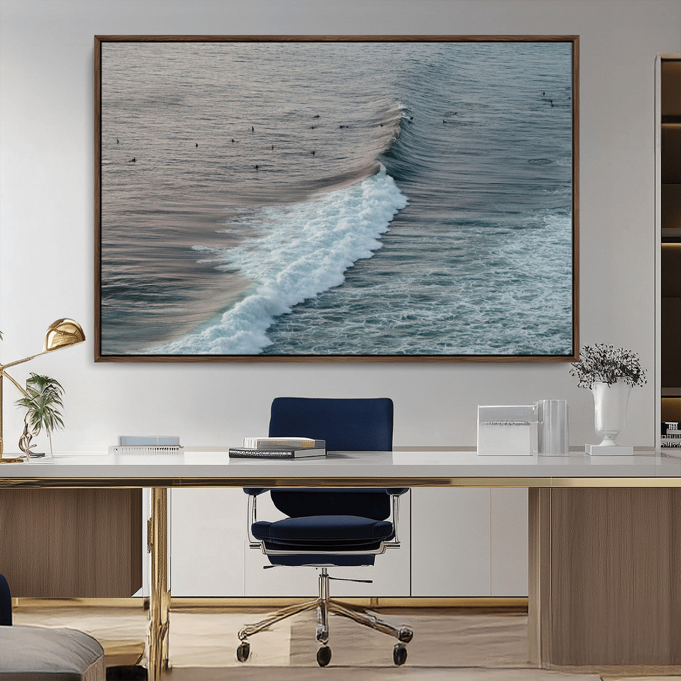 23077324-MGV-CV-36X24-Ocean Waves Wall Art Canvas Print, Framed Coastal Serenity Art Picture Print, Surf Aesthetic Perfect Modern Coastal Decor Artwork