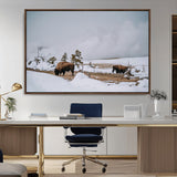 60308289-MGV-CV-36X24-Bison Wildlife Wall Art Canvas Print, Framed Snowy Prairie Art Picture Print, Western Landscape Perfect Rustic Winter Decor