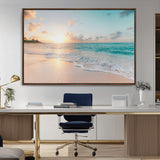 94538225-MGV-CV-36X24-Beach Sunset Wall Art Canvas Print, Framed Ocean Waves Art Picture Print, Summer Escape Perfect Coastal Serenity Decor Artwork