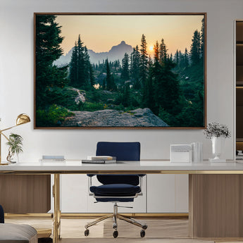 66397982-MGV-FC-36X24_Walnut-Mountain Landscape Wall Art Canvas Print, Framed Forest Serenity Art Picture Print, Mountain Landscape Perfect Rustic Wilderness