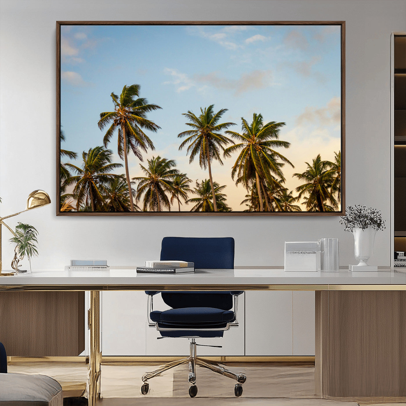 99033771-MGV-CV-36X24-Palm Trees Wall Art Canvas Print, Framed Tropical Vibes Art Picture Print, Coastal Sunset Perfect Coastal Boho Decor Artwork