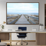31602988-MGV-CV-36X24-Beach Boardwalk Wall Art Canvas Print, Framed Coastal Serenity Art Picture Print, Ocean View Perfect Coastal Minimalist Decor