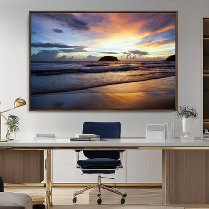 36714356-MGV-CV-36X24-Beach Sunset Wall Art Canvas Print, Framed Ocean Waves Art Picture Print, Tropical Seascape Perfect Coastal Serenity Decor Artwork