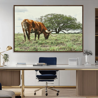 91866234-MGV-CV-36X24-Texas Longhorn Wall Art Canvas Print, Framed Rustic Ranch Art Picture Print, Western Cattle Perfect Rustic Farmhouse Decor Artwork