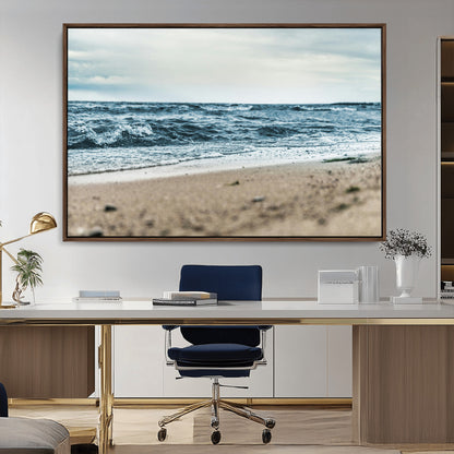 81812590-MGV-CV-36X24-Ocean Wall Art Wall Art Canvas Print, Framed Coastal Canvas Art Picture Print, Moody Seascape Perfect Coastal Minimalist Decor