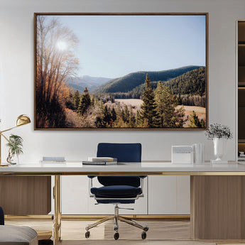 52941305-MGV-CV-36X24-Rustic Landscape Wall Art Canvas Print, Framed Serene Valley Art Picture Print, Pine Tree Horizon Perfect Rustic Cabin Decor