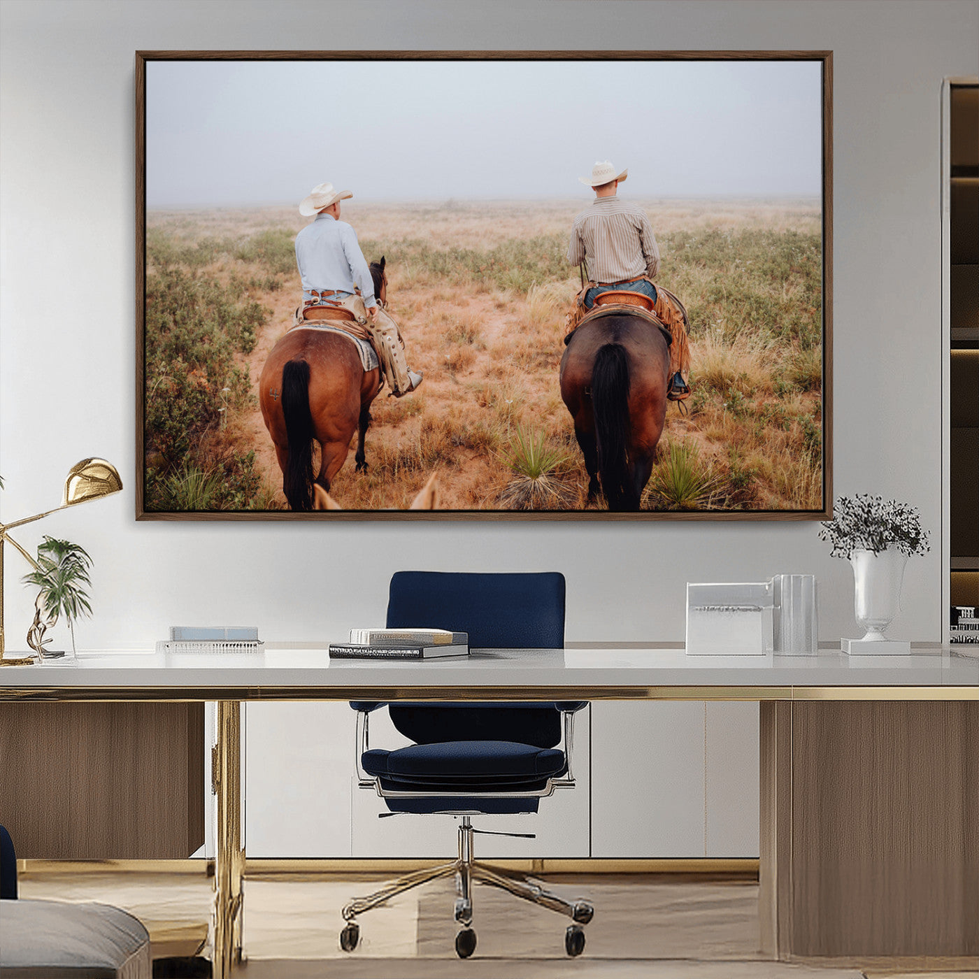 54943176-MGV-CV-36X24-Cowboy Wall Art Wall Art Canvas Print, Framed Western Canvas Art Picture Print, Rustic Ranch Scene Perfect Rustic Western Decor