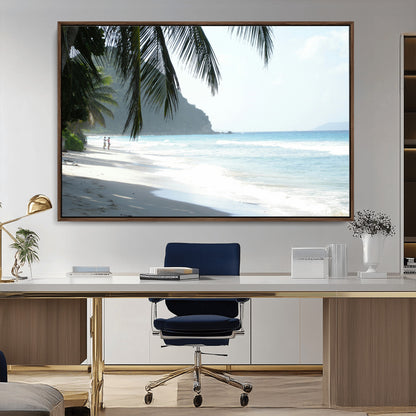 18311030-MGV-CV-36X24-Tropical Beach Wall Art Canvas Print, Framed Serene Ocean Art Picture Print, Palm Tree Shadows Perfect Tropical Coastal Decor