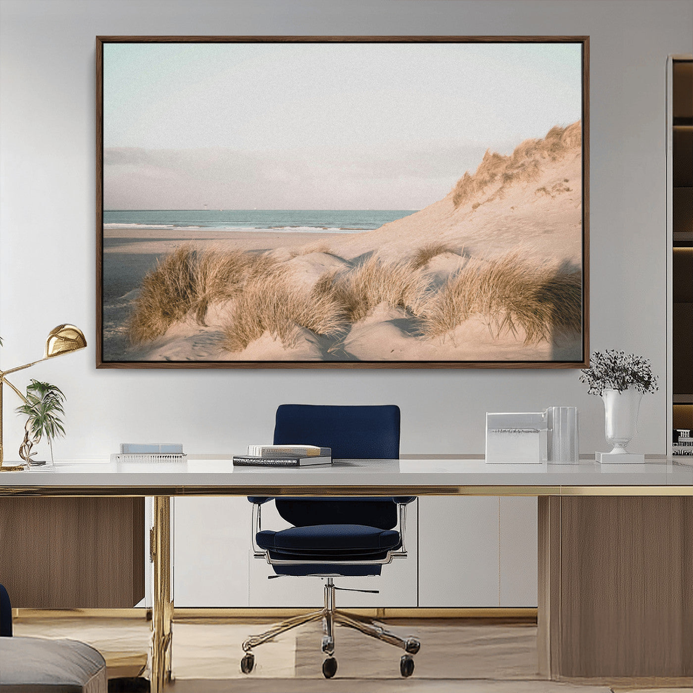 28064037-MGV-CV-36X24-Minimalist Seascape Wall Art Canvas Print, Framed Neutral Beach Print Art Picture Print, Sand Dune Photography Perfect