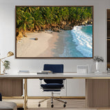 82312665-MGV-CV-36X24-Tropical Beach Wall Art Canvas Print, Framed Ocean Waves Art Picture Print, Palm Trees Perfect Coastal Minimalist Decor Artwork