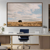 22754563-MGV-CV-36X24-Earthy Tones Wall Art Canvas Print, Framed Rustic Nature Art Picture Print, Solitary Buffalo Perfect Western Minimalist Decor