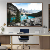 98014896-MGV-CV-36X24-Canadian Rockies Wall Art Canvas Print, Framed Mountain Landscape Art Picture Print, Turquoise Water Perfect Scandinavian