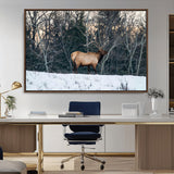 36533178-MGV-CV-36X24-Wild Elk Photography Wall Art Canvas Print, Framed Winter Wildlife Art Picture Print, Snowy Forest Perfect Rustic Lodge Decor