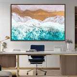 26870666-MGV-FC-36X24_Walnut-Aerial Beach Wall Art Canvas Print, Framed Ocean Waves Art Picture Print, Coastal Landscape Perfect Coastal Minimalist Decor