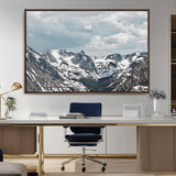 94074619-MGV-FC-36X24_Walnut-Snowy Peaks Wall Art Canvas Print, Framed Alpine Wilderness Art Picture Print, Mountain Escape Perfect Winter Serenity Decor