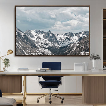 94074619-MGV-FC-36X24_Walnut-Snowy Peaks Wall Art Canvas Print, Framed Alpine Wilderness Art Picture Print, Mountain Escape Perfect Winter Serenity Decor