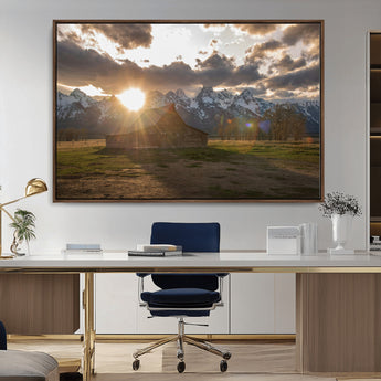 52555760-MGV-CV-36X24-Snowy Peaks Wall Art Canvas Print, Framed Nature Escape Art Picture Print, Rustic Charm Perfect Rustic Western Decor Artwork