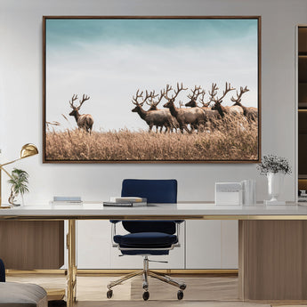 81594705-MGV-CV-36X24-Elk Herd Wall Art Canvas Print, Framed Wildlife Photography Art Picture Print, Rustic Nature Print Perfect Rustic Wildlife Decor