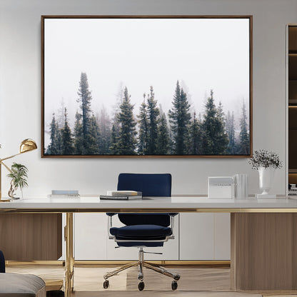 42364796-MGV-CV-36X24-Foggy Forest Wall Art Canvas Print, Framed Misty Pines Art Picture Print, Moody Woodland Perfect Scandinavian Minimalist Decor
