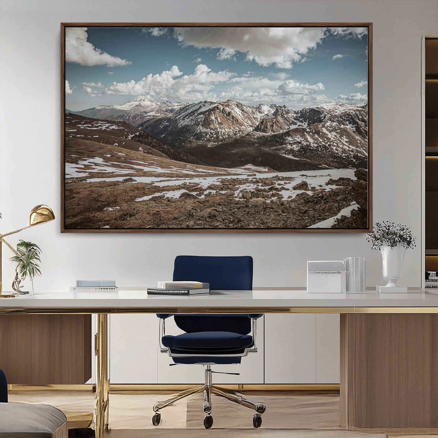 44565953-MGV-CV-36X24-Mountain Landscape Wall Art Canvas Print, Framed Snowy Peaks Art Picture Print, Rugged Highlands Perfect Rustic Adventure Decor