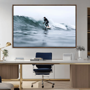 11693607-MGV-CV-36X24-Surfer on Wave Wall Art Canvas Print, Framed Ocean Adventure Art Picture Print, Motion Blur Water Perfect Coastal Adventure Decor