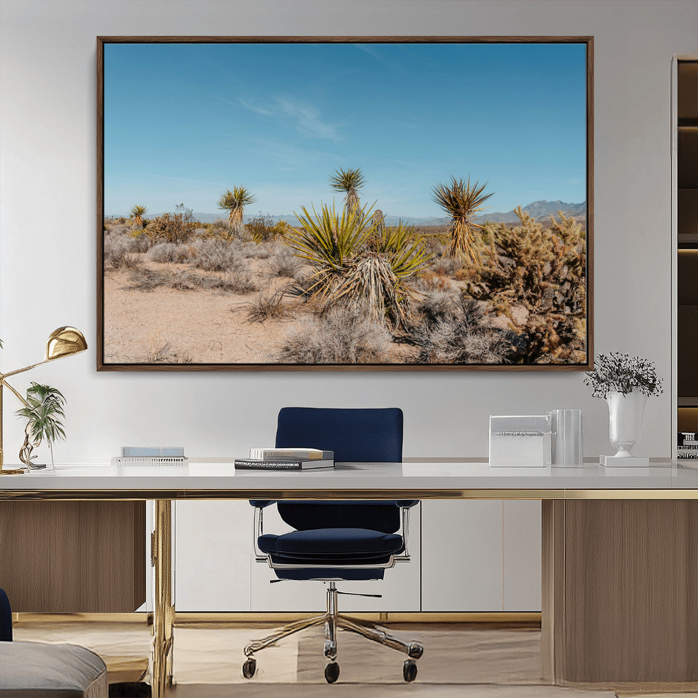 35156165-MGV-CV-36X24-Joshua Tree Wall Art Canvas Print, Framed Desert Landscape Art Picture Print, Warm Earth Tones Perfect Southwestern Minimalist
