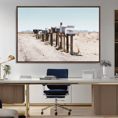 54616109-MGV-CV-36X24-Desert Mailboxes Wall Art – Rustic Rural Roadside Photography Canvas Print, American Southwest Landscape Home Decor for Living