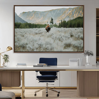 41674074-MGV-CV-36X24-Bison Wall Art – American Buffalo Wildlife Photography Canvas Print, Western Mountain Landscape Artwork Rustic Nature Decor for