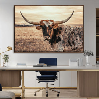95745718-MGV-CV-36X24-Texas Longhorn Wall Art – Western Cattle Photography Canvas Print, Rustic Ranch Animal Artwork Country Farmhouse Decor for Living