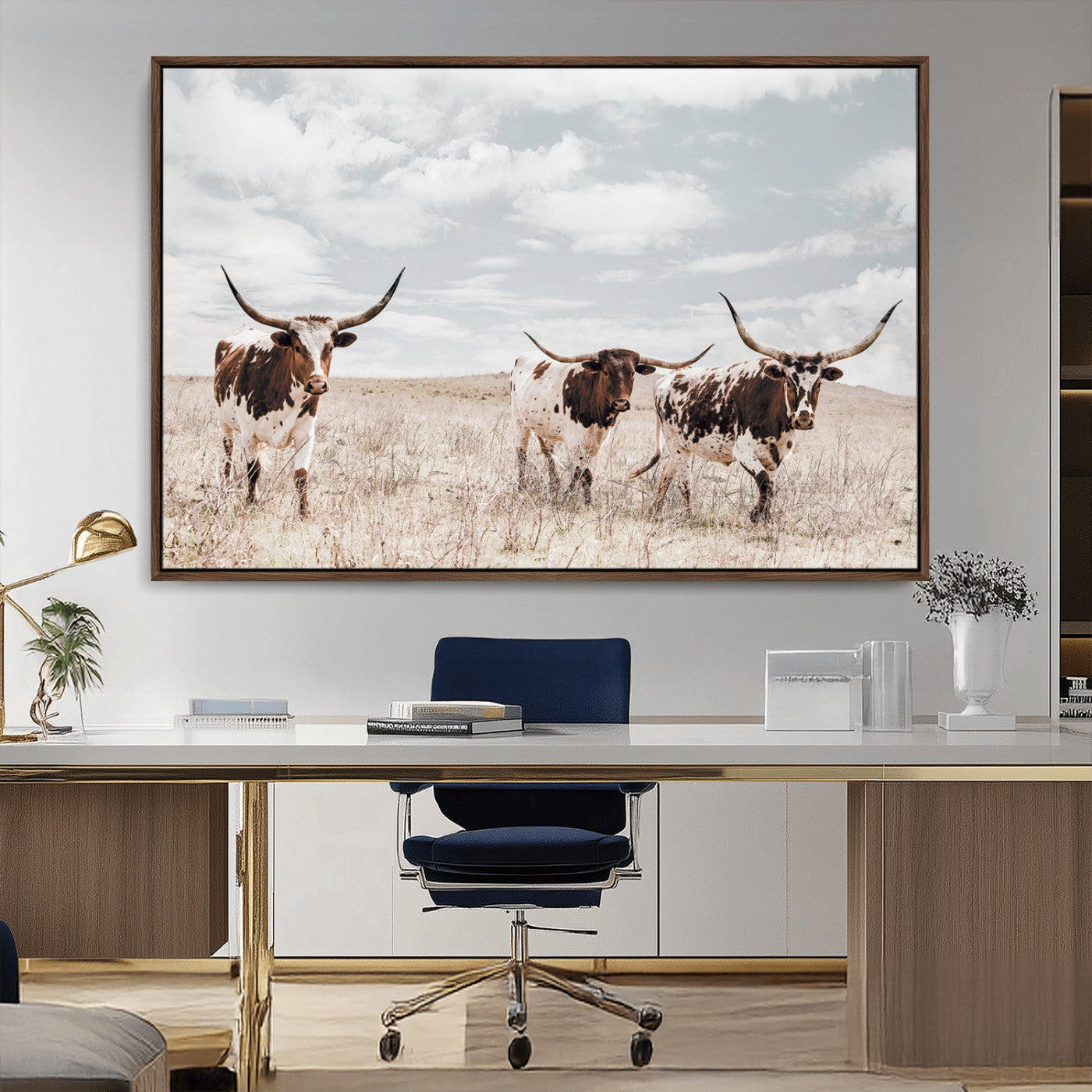 65621083-MGV-FC-36X24_Walnut-Texas Longhorn Wall Art – Rustic Western Cattle Canvas Print, Southwestern Ranch Photography Decor for Living Room, Office,