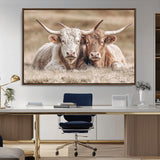 38651722-MGV-CV-36X24-Cow Wall Art – Rustic Longhorn Pair Canvas Print, Western Farmhouse Animal Painting, Country Ranch Decor for Living Room, Bedroom,