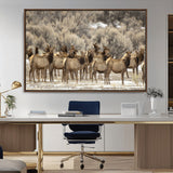 93076148-MGV-CV-36X24-Elk Herd Wall Art – Wildlife Canvas Print of Elk in Winter Landscape, Rustic Western Cabin & Lodge Décor, Nature Photography for
