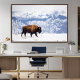 21623194-MGV-CV-36X24-Snow Bison Wall Art – Majestic Buffalo Wildlife Canvas Print, Winter Nature Décor for Rustic Living Room, Farmhouse, Cabin, Lodge