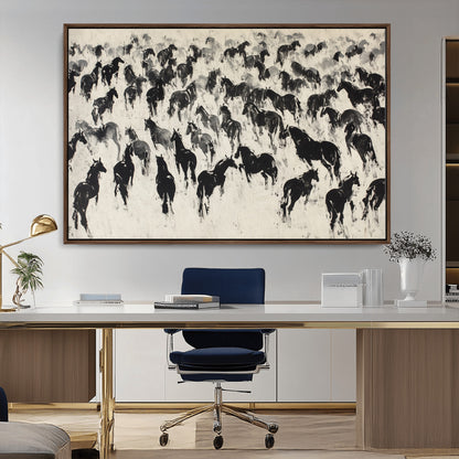 29265745-MGV-FC-36X24_Walnut-Wild Horse Herd Wall Art – Black and White Galloping Horses Canvas Print, Rustic Western Farmhouse Décor for Living Room, Bedroom,